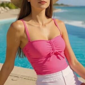 DKNY Swim Tube Top Tankini Size Small Hot Neon Pink Bandeau Convertible Straps